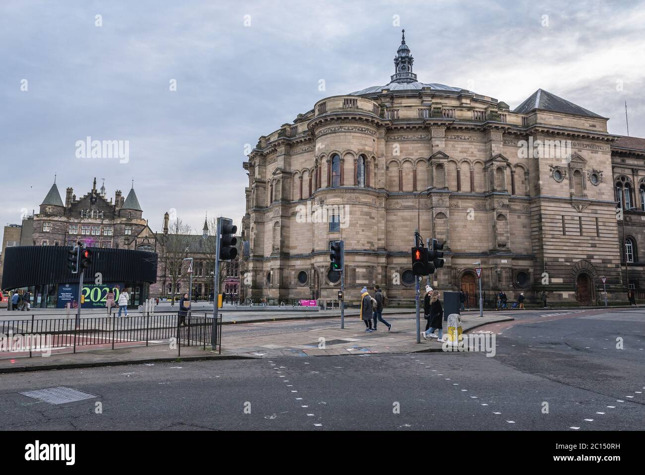 McEwan Hall e Teviot Row House dell'Università di Edimburgo su Bristo Square a Edimburgo, la capitale della Scozia, parte del Regno Unito Foto Stock