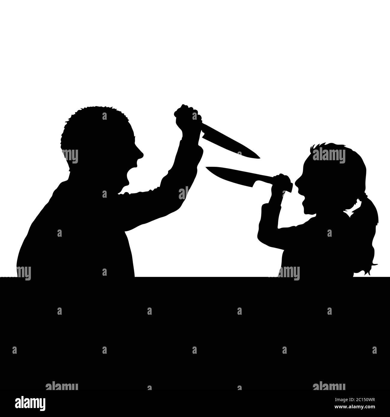 violenza contro i bambini silhouette nero vettore illustrazione Illustrazione Vettoriale
