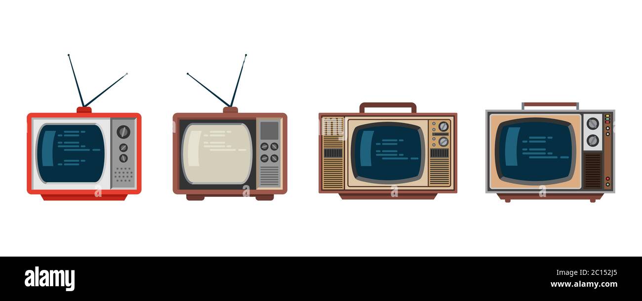 Illustrazione vettoriale di un classico modello di TV retro degli anni '80. Una varietà di televisione elettronica vintage. Oggetti elettronici classici. Illustrazione Vettoriale