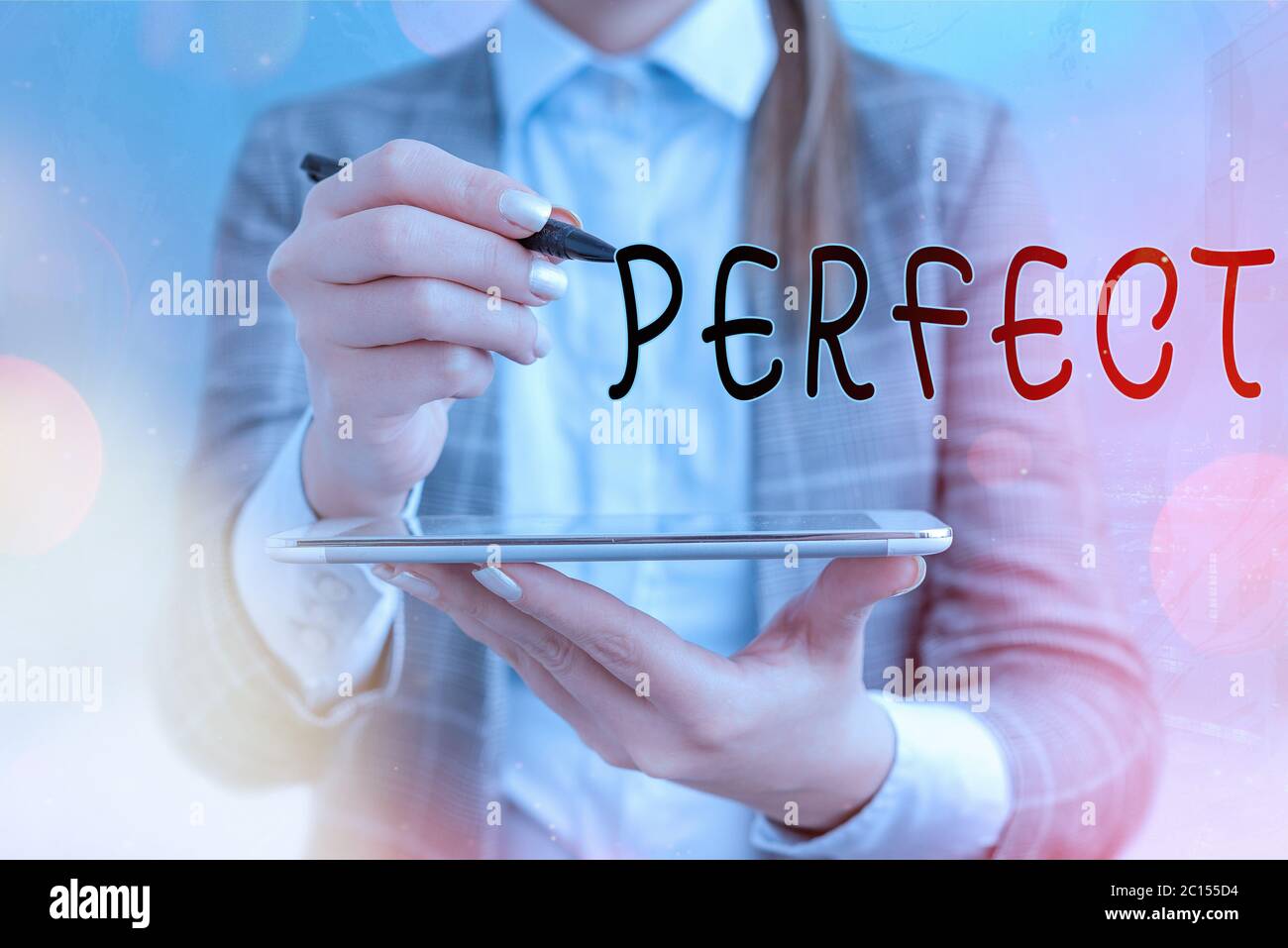 Il segno di testo mostra perfetto. Testo fotografico aziendale completo senza difetti o difetti preciso o preciso Foto Stock