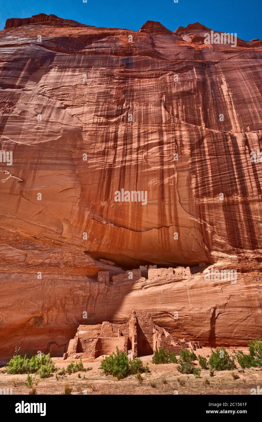White House rovine, vernice del deserto su parete, Canyon de Chelly Monument, Riserva indiana Navajo, Arizona, Stati Uniti Foto Stock