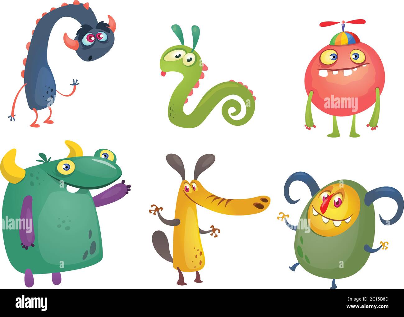 Cartoon carino mostri. Set di vettore di cartoon mostri. Caratteri di Halloween Illustrazione Vettoriale