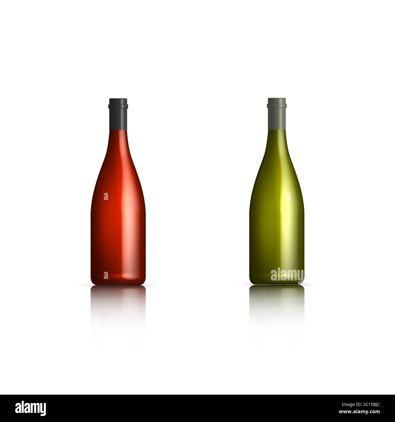 Bottiglie fotorealistiche di rosa e vino bianco. Vista frontale, illustrazione vettoriale. Illustrazione Vettoriale