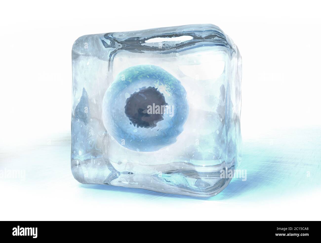 3d illustrazione di una cellula uovo congelati in cubetti di ghiaccio Foto Stock