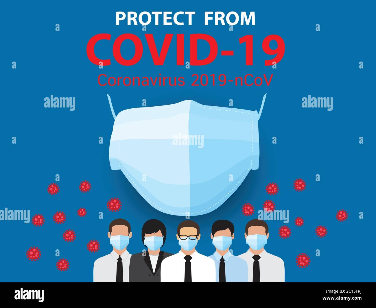 Covid-19, malattia, Coronavirus 2019-nCoV concetto, maschera di protezione Illustrazione Vettoriale