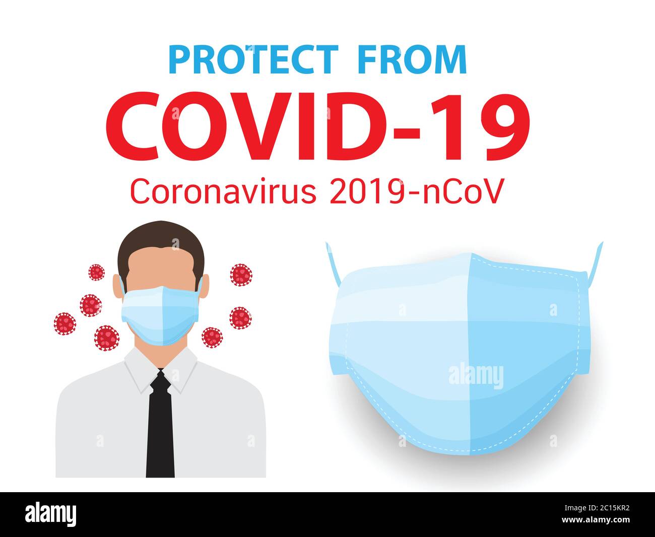 Covid-19, malattia, Coronavirus 2019-nCoV concetto, maschera di protezione Illustrazione Vettoriale