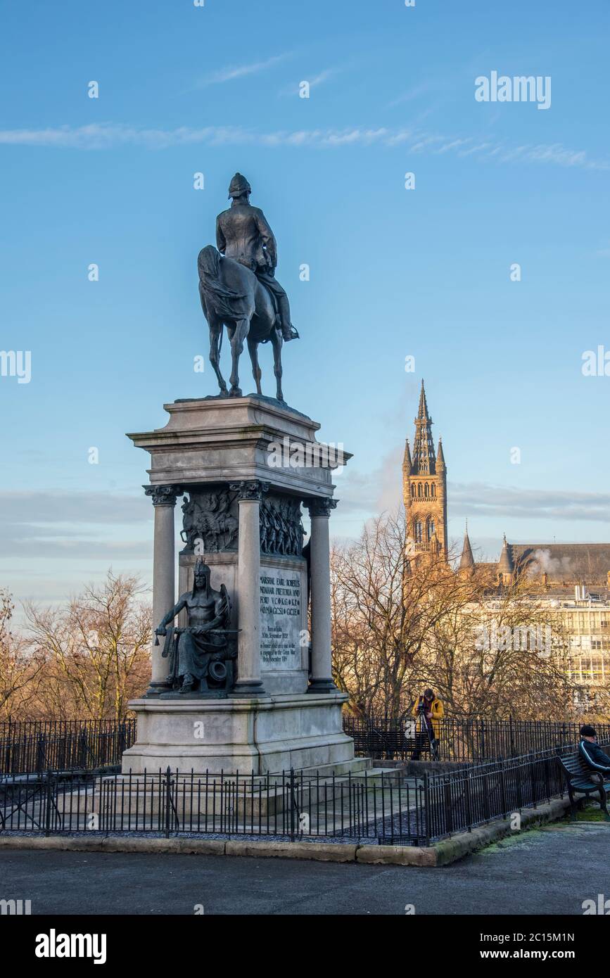 Statua commemorativa di Lord Roberts, Kelvingrove, Glasgow, Scozia Foto Stock