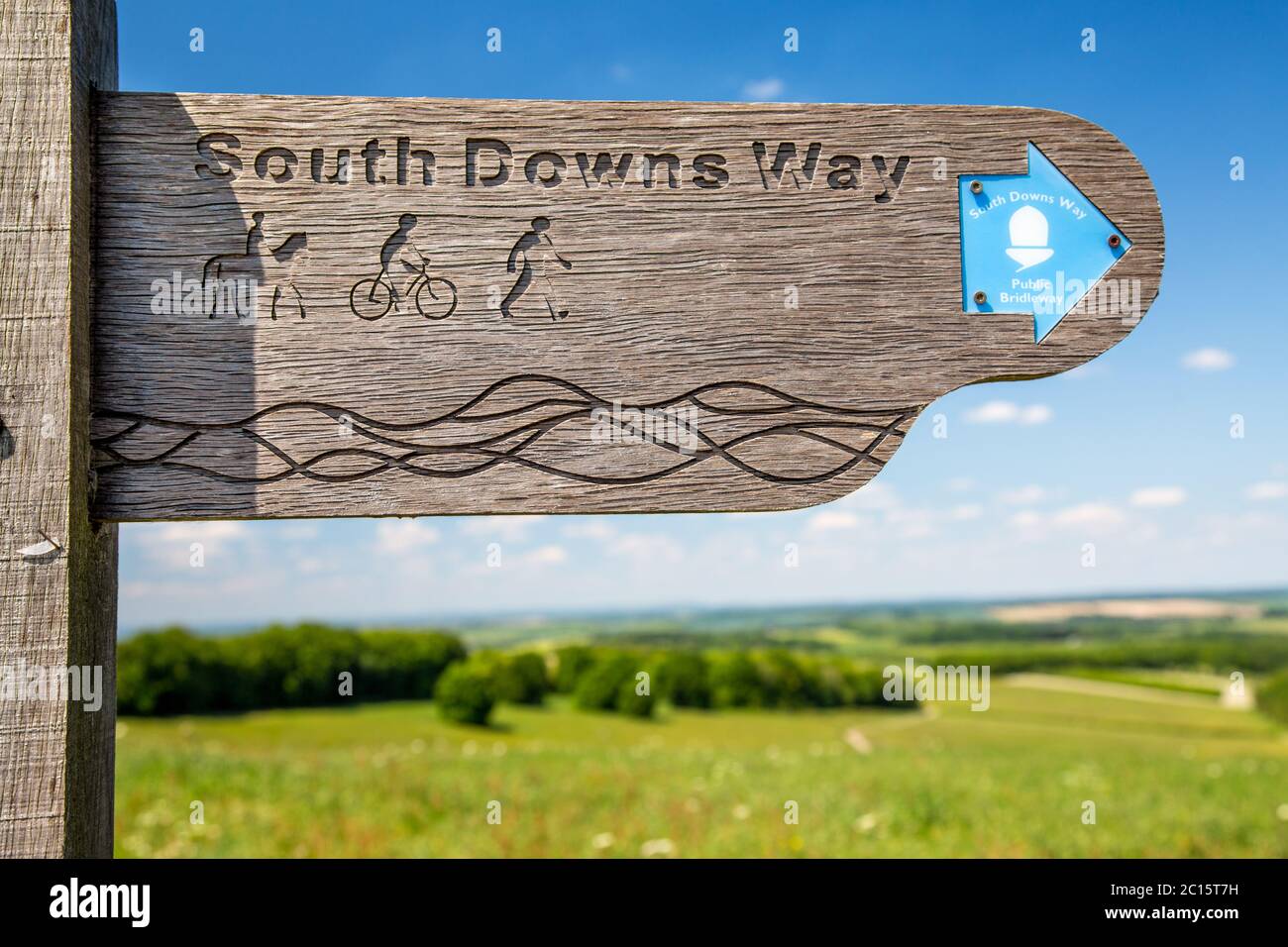 South Downs Way, cartello del National Park, Hampshire, Inghilterra Foto Stock