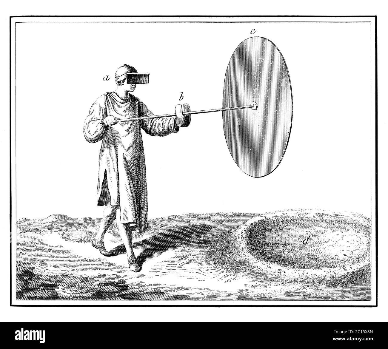 Antica illustrazione di come il workman che tiene si è raffreddato nel vetro di sabbia. Pubblicato in 'UNA Enciclopedia pittorica Diderot di mestieri e industria. Produzione Foto Stock