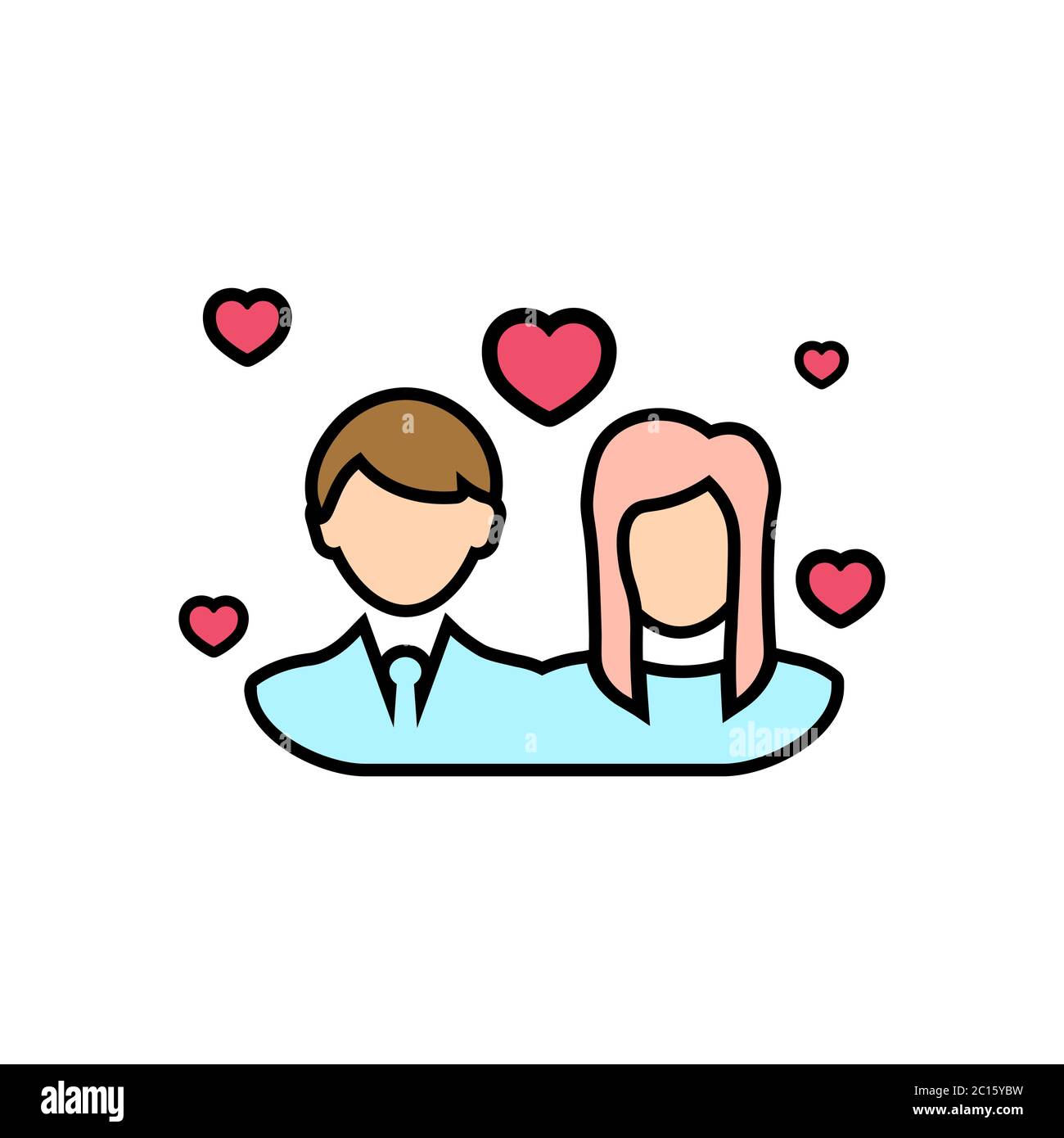 Coppia di amanti icona piatta. Simbolo delle storie d'amore. Concetto di giorno di San Valentino. Vettore su sfondo bianco isolato. Vettore EPS 10. Illustrazione Vettoriale