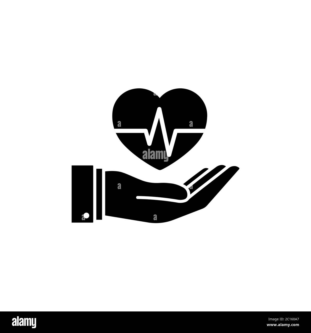 Icona mano, cuore, cardiogramma, cardiologia. Vettore su sfondo bianco isolato. Vettore EPS 10. Illustrazione Vettoriale