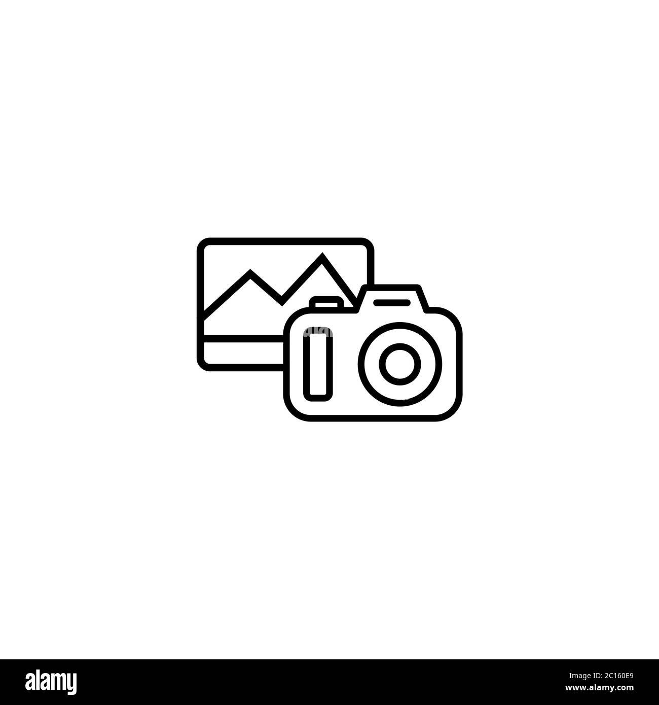 Icona della fotocamera con scheda fotografica. Vettore su sfondo bianco isolato. EPS 10 Illustrazione Vettoriale