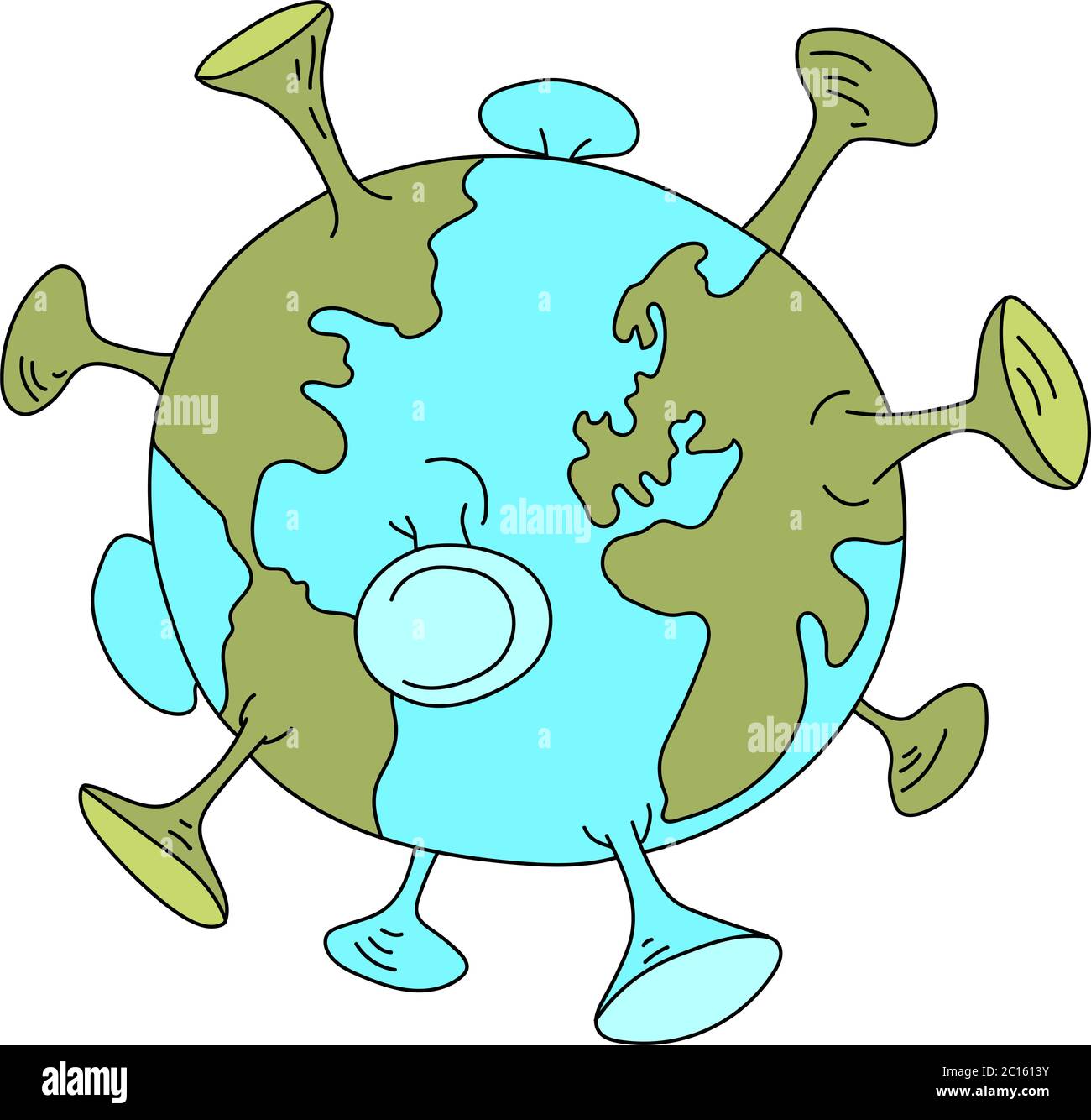 Mondo di cartoni animati catturati da illustrazione del vettore di corona virus Illustrazione Vettoriale