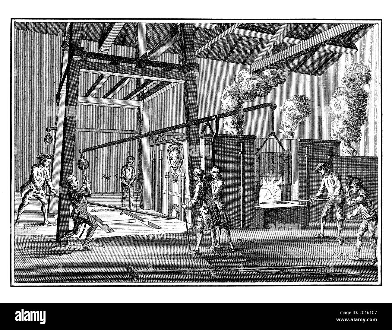 illustrazione del xviii secolo di un cannone di colata. Pubblicato in 'UNA Enciclopedia pittorica Diderot di mestieri e industria. Produzione e tecnico Foto Stock