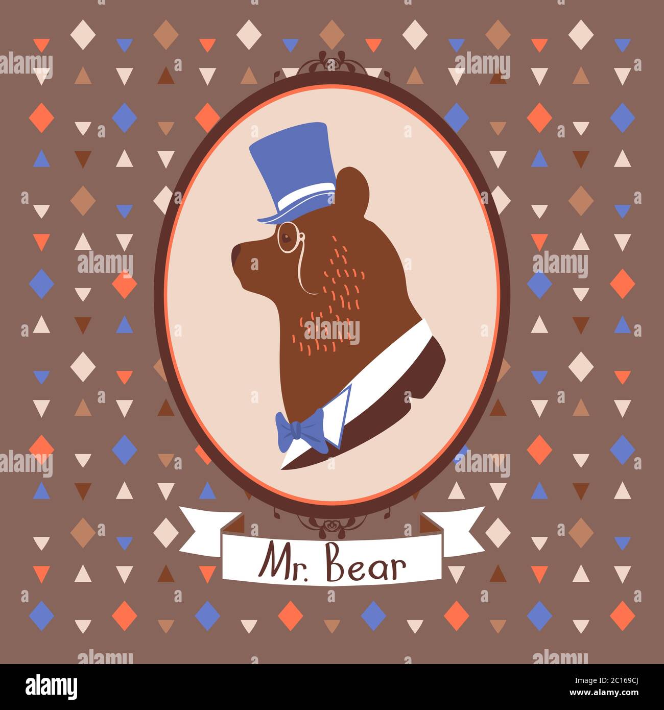 Ritratto di orso vintage in topper Illustrazione Vettoriale