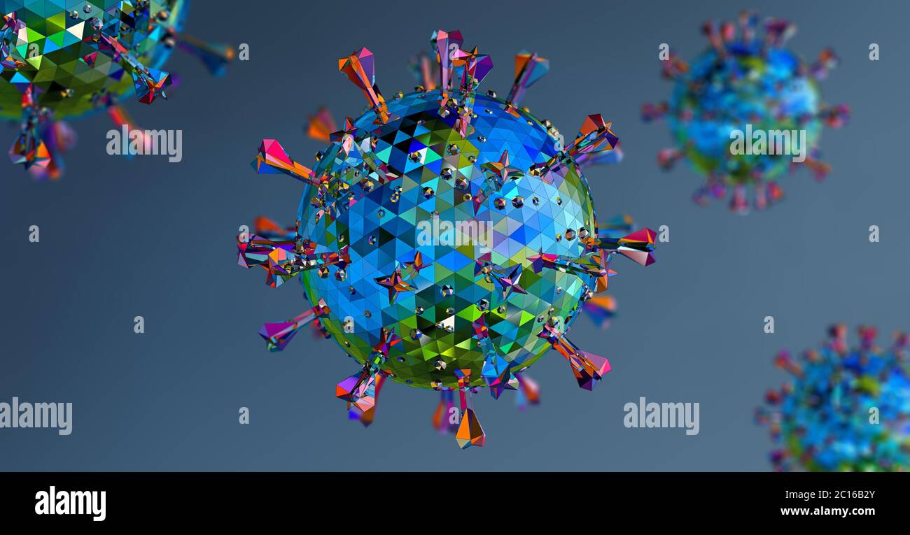 Illustrazione colorata di una struttura di cellule di virus - illustrazione 3d Foto Stock