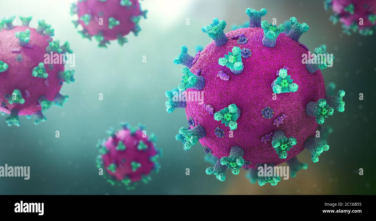 Rappresentazione di molti virus corona, trigger di grave sindrome respiratoria acuta - illustrazione 3d Foto Stock