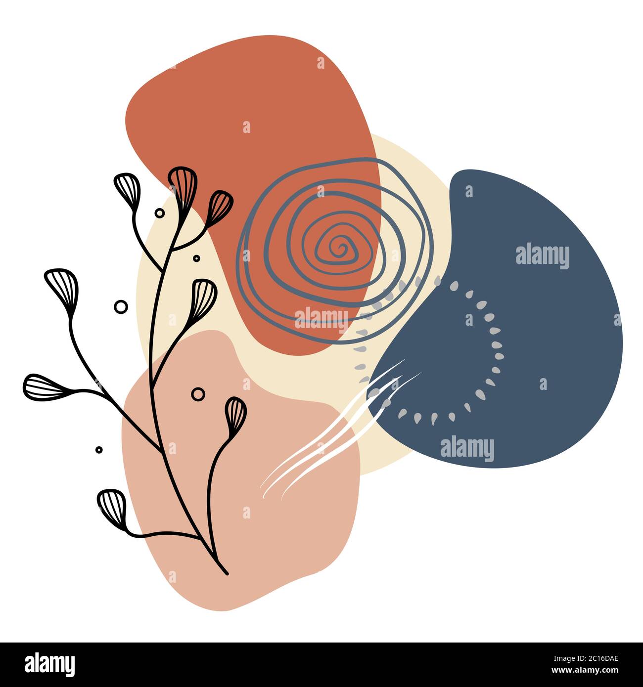 Astratto arte floreale foglie vettoriali e forme astratte sfondo. Foglie di stile disegnate a mano e forme organiche. Sfondo per la copertina dei social media, ecc. Illustrazione Vettoriale