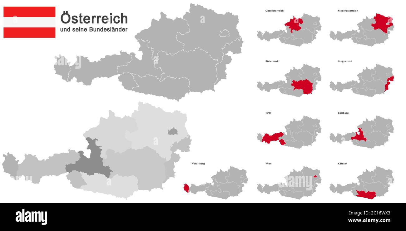 Silhouette dell'Austria e degli stati federali Illustrazione Vettoriale