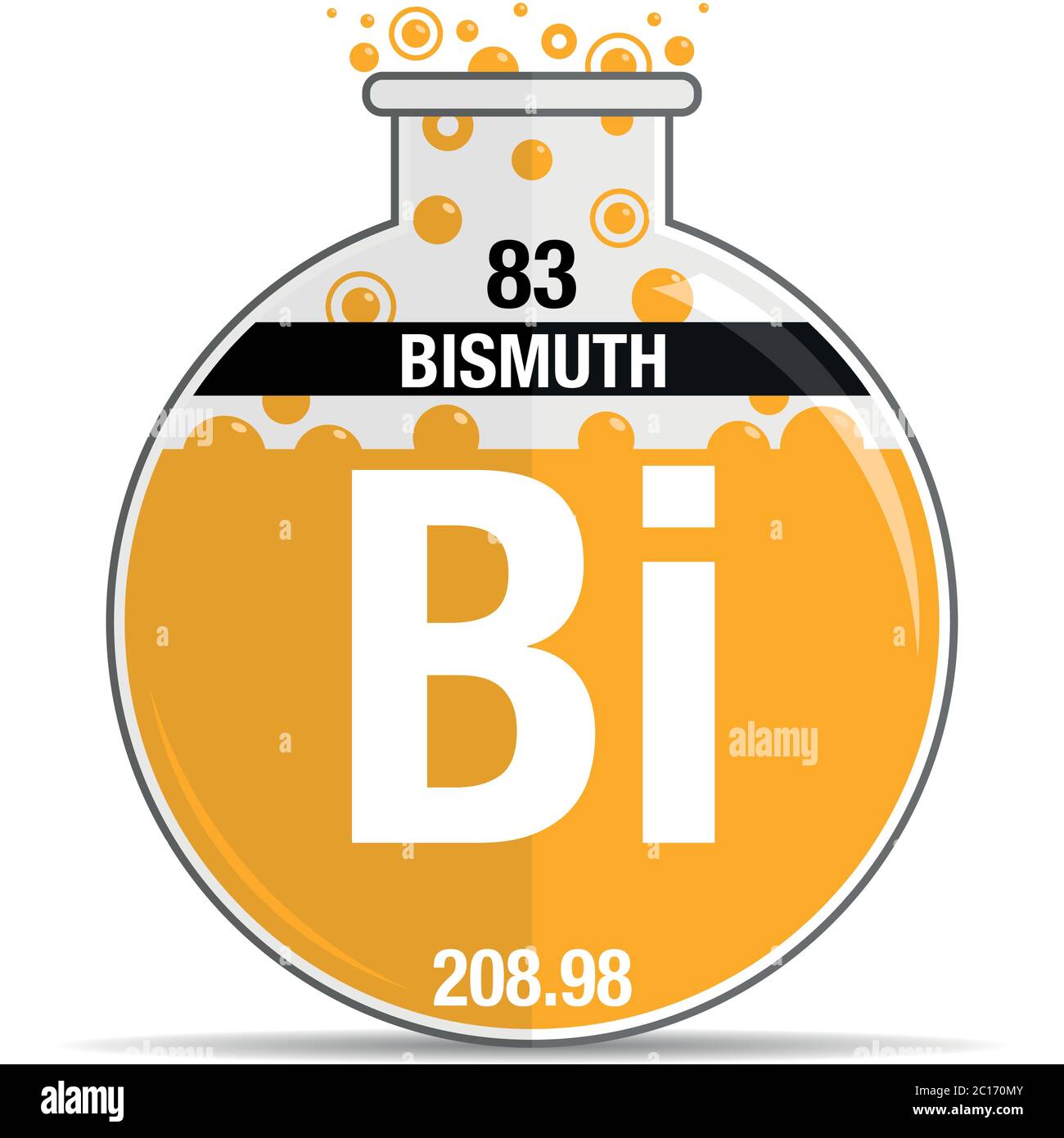 Simbolo di bismuto su matraccio rotondo chimico. Elemento numero 83 della Tavola periodica degli elementi - chimica. Immagine vettoriale Illustrazione Vettoriale