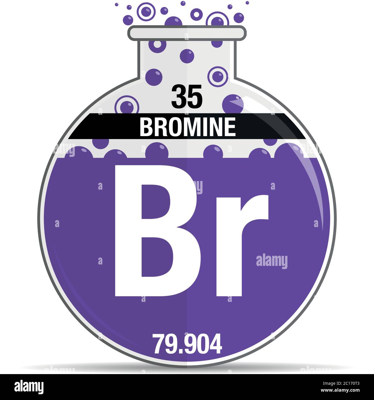 Simbolo di bromo su matraccio rotondo chimico. Elemento numero 35 della Tavola periodica degli elementi - chimica. Immagine vettoriale Illustrazione Vettoriale