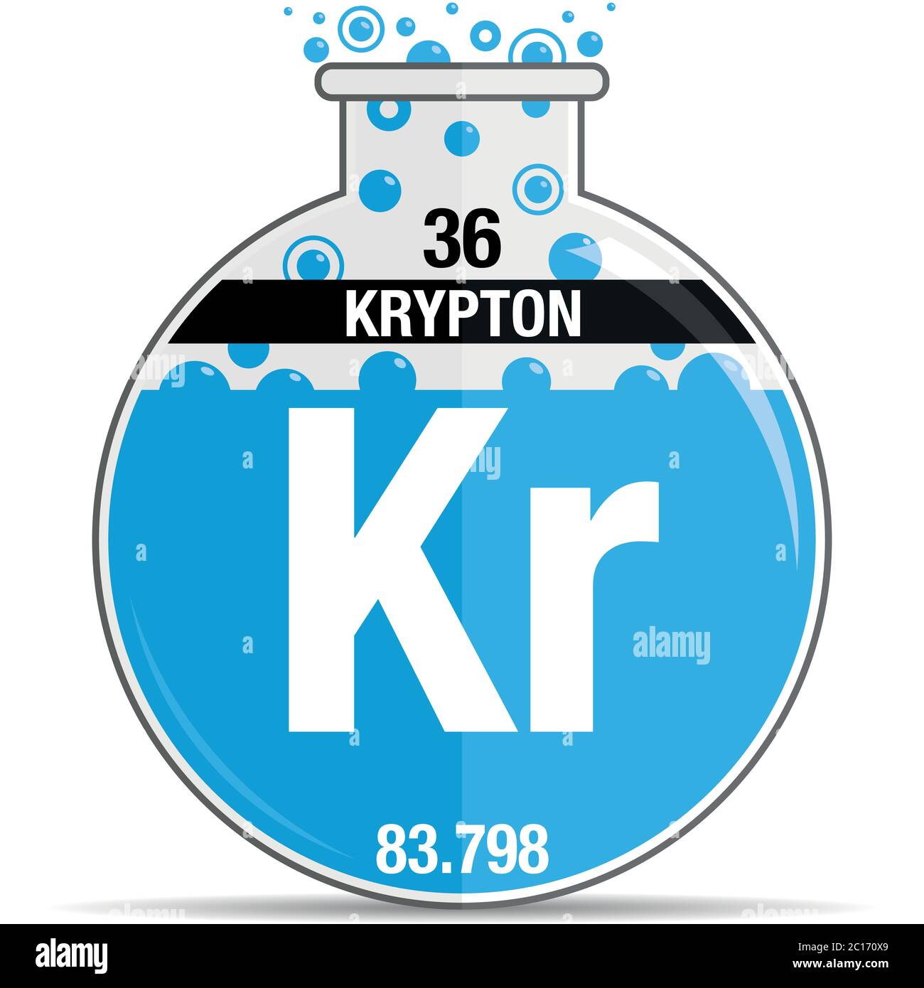 Simbolo del cripto sul pallone chimico. Elemento numero 36 della Tavola periodica degli elementi - chimica. Immagine vettoriale Illustrazione Vettoriale