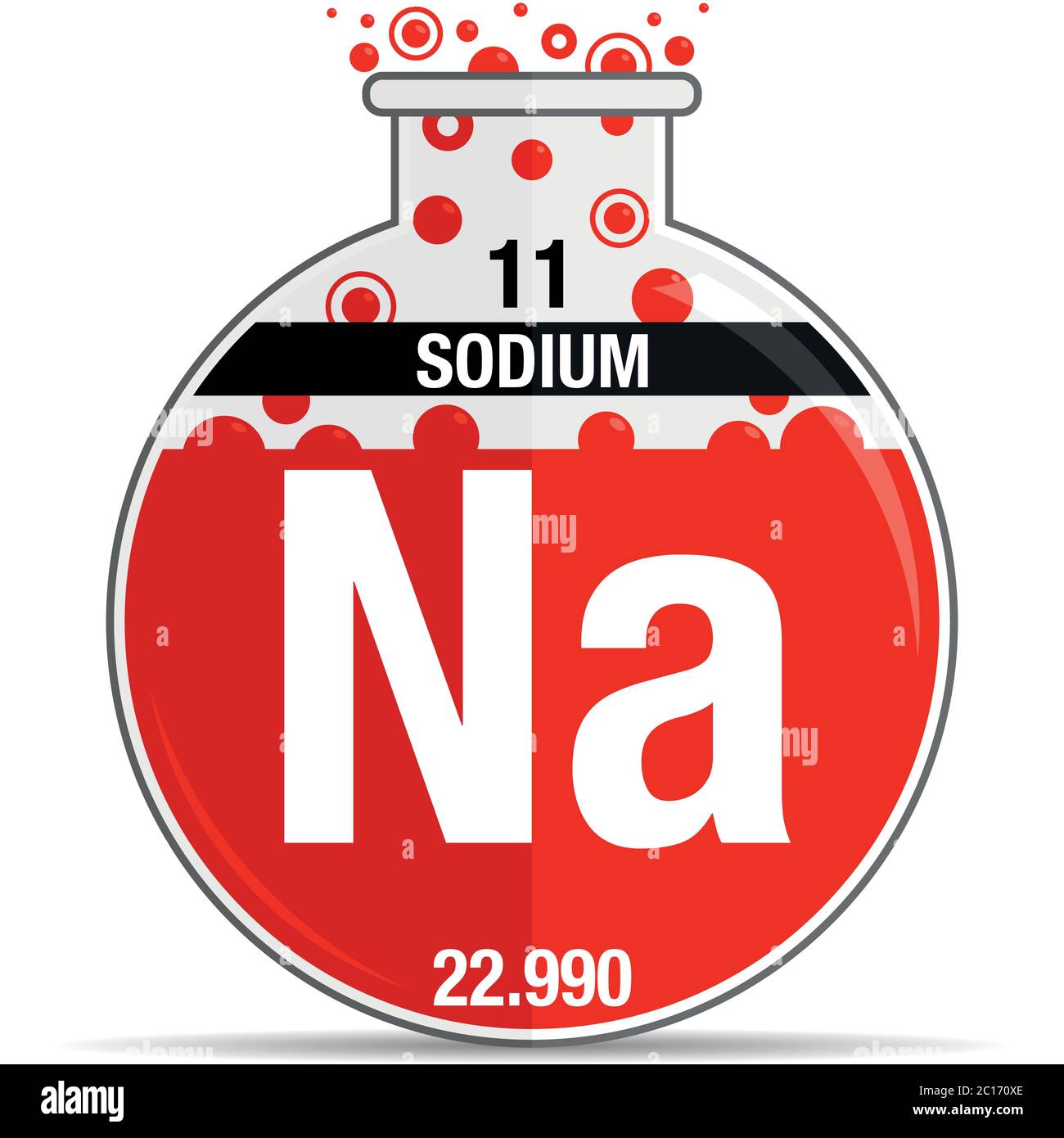 Simbolo di sodio su matraccio rotondo chimico. Elemento numero 11 della Tavola periodica degli elementi - chimica. Immagine vettoriale Illustrazione Vettoriale