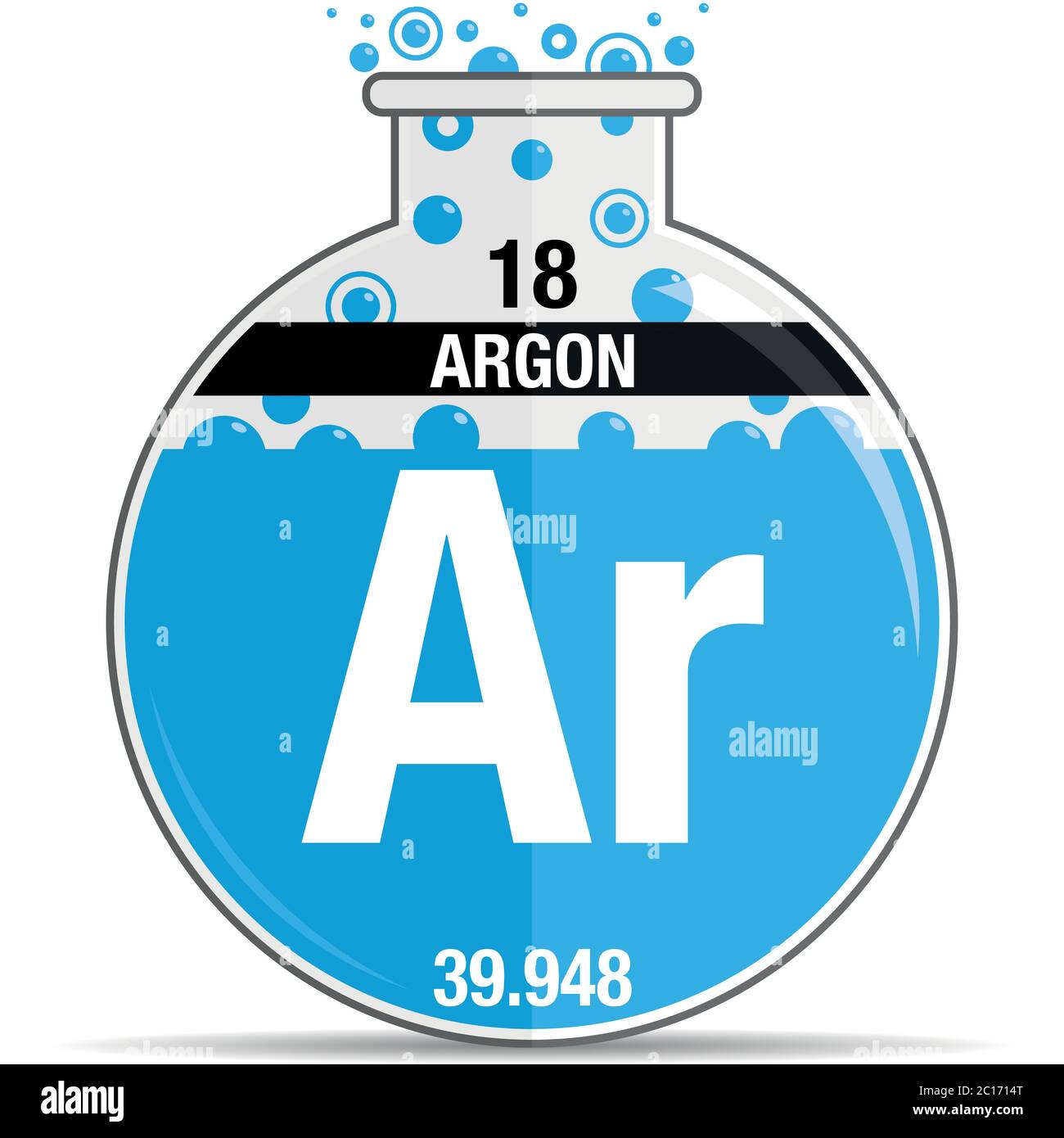 Simbolo argon su matraccio rotondo chimico. Elemento numero 18 della Tavola periodica degli elementi - chimica. Immagine vettoriale Illustrazione Vettoriale
