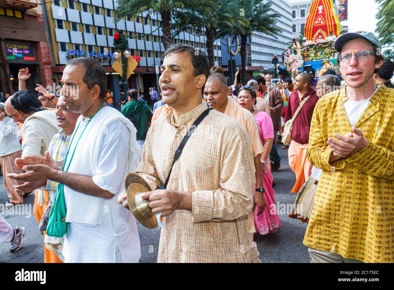 New Orleans Louisiana, centro, Canal Street, Festival of India, Rath Yatra, Hare Krishna, Induismo, religione orientale, festival, sfilata, processione, Asian Asian Foto Stock