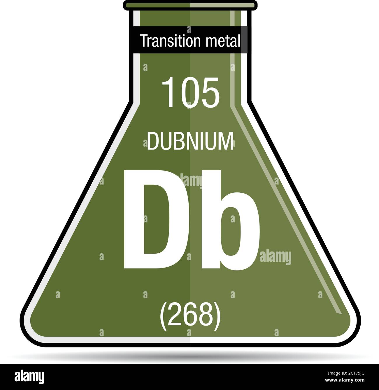 Simbolo di Dubnio sul pallone chimico. Elemento numero 105 della Tavola periodica degli elementi - chimica Illustrazione Vettoriale