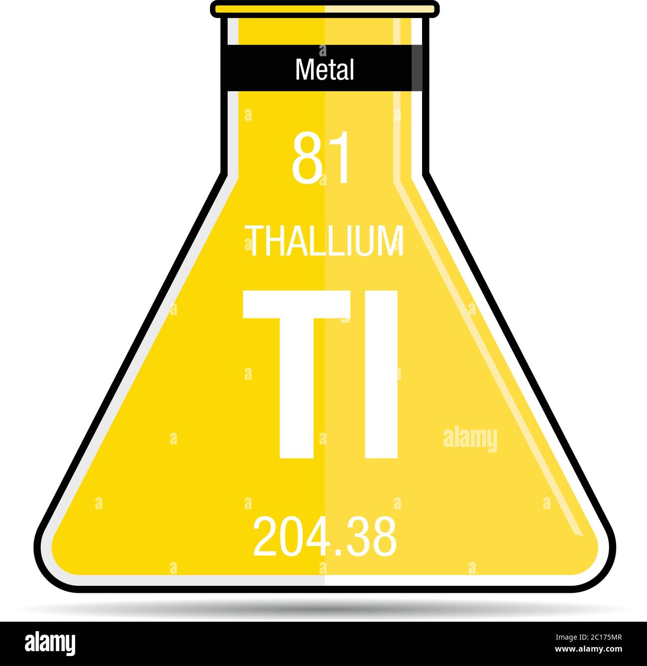 Simbolo di tallio sul pallone chimico. Elemento numero 81 della Tavola periodica degli elementi - chimica Illustrazione Vettoriale