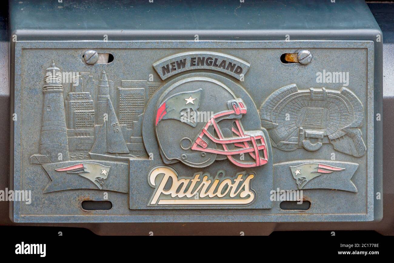 Boston USA - Ottobre 14 2014; targa veicolo per il team di supporto dei Patriots del New England. Foto Stock