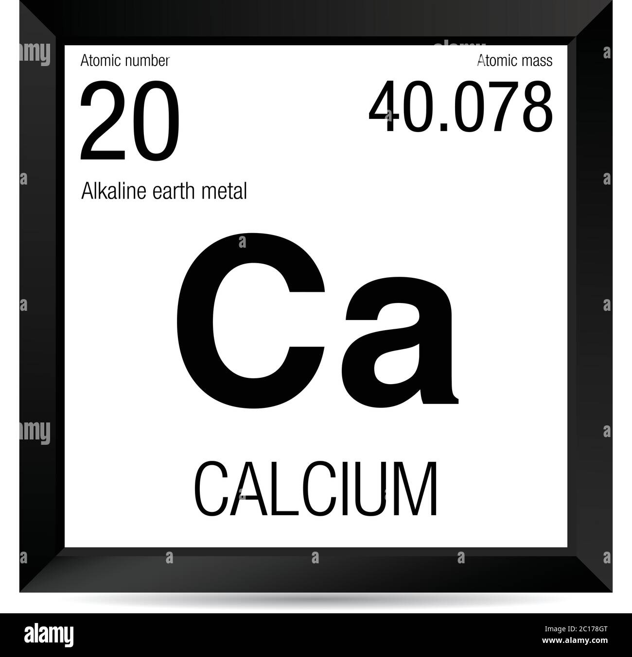 Simbolo calcio. Elemento numero 20 della Tavola periodica degli elementi -  chimica - cornice quadrata nera con sfondo bianco Immagine e Vettoriale -  Alamy