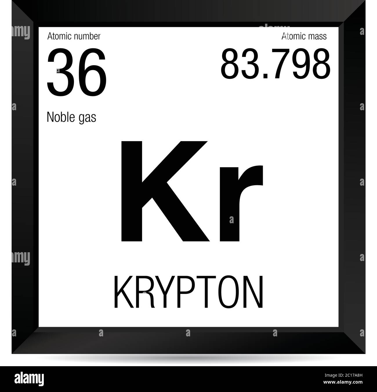 Simbolo del cripto. Elemento numero 36 della Tavola periodica degli elementi - chimica - cornice quadrata nera con sfondo bianco Illustrazione Vettoriale