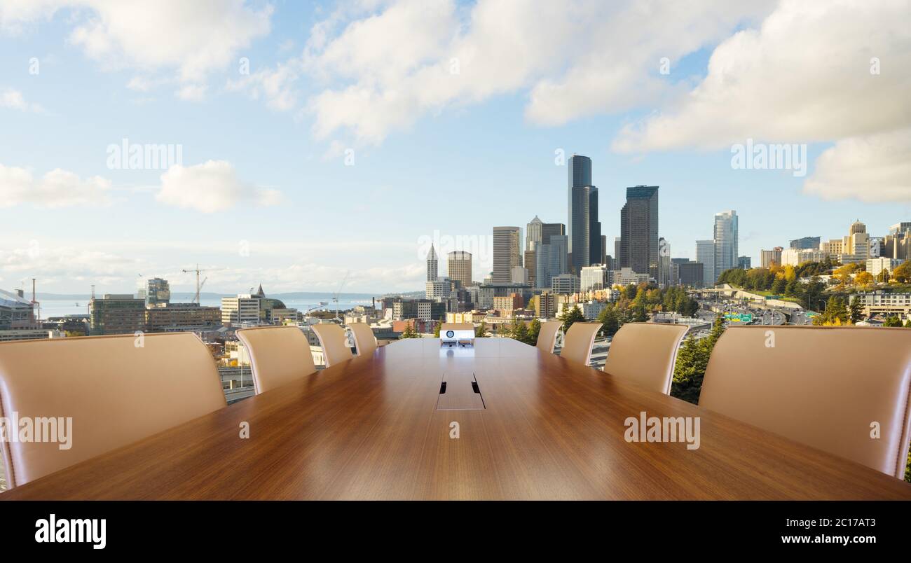 Dipinto di un tavolo per conferenza con paesaggio di san francisco Foto Stock