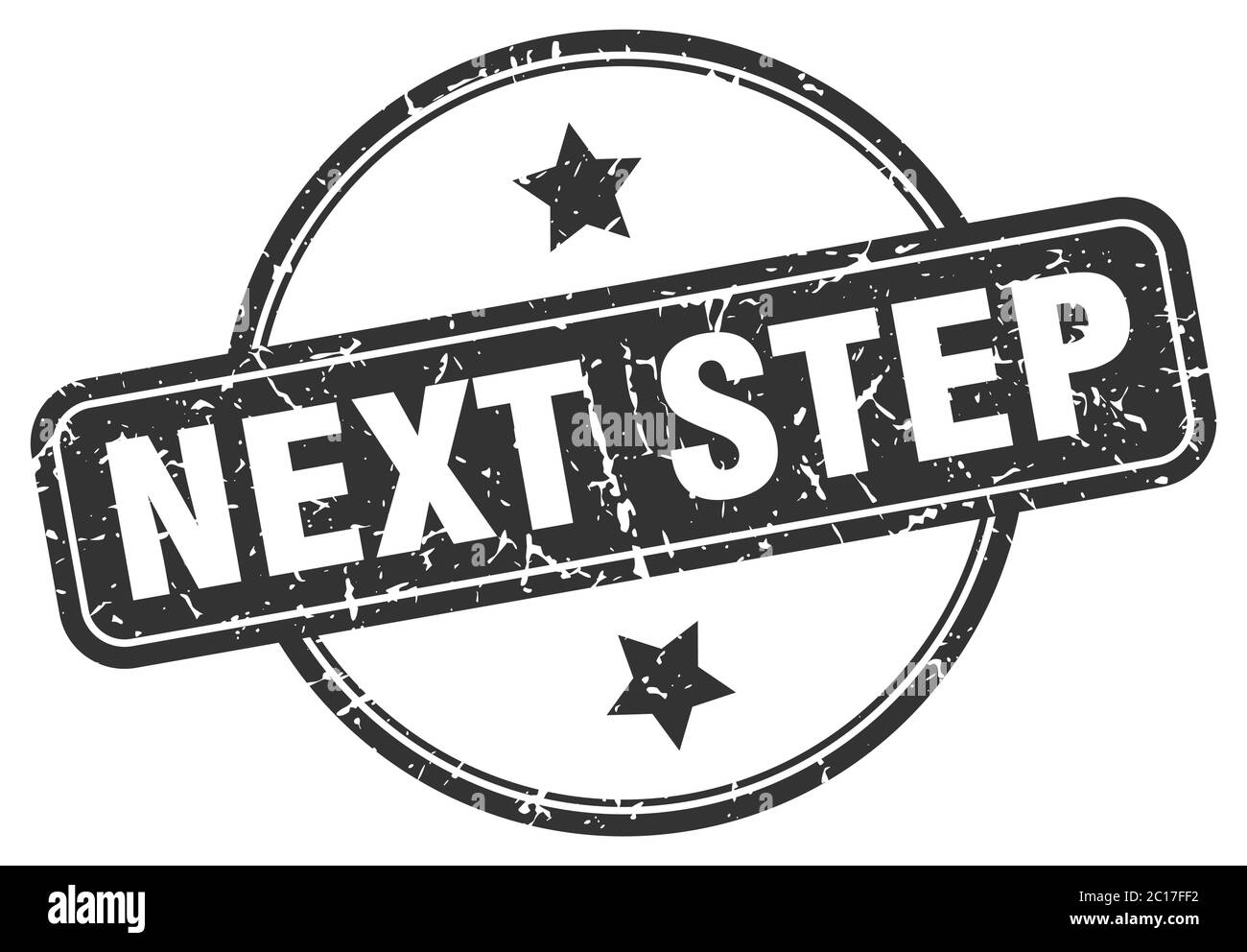 passo successivo francobollo grunge. passo successivo francobollo vintage round Illustrazione Vettoriale