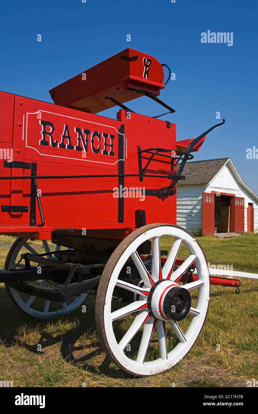 Wagon, Grant-Kohrs Ranck National Historic Site, Città di Deerlodge, Montana, Stati Uniti Foto Stock