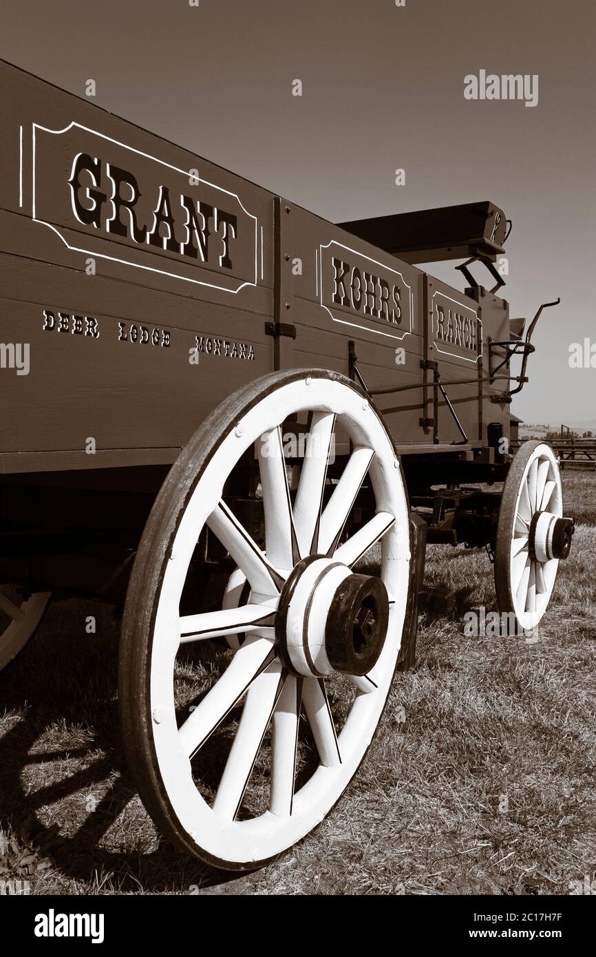 Wagon, Grant-Kohrs Ranck National Historic Site, Città di Deerlodge, Montana, Stati Uniti Foto Stock