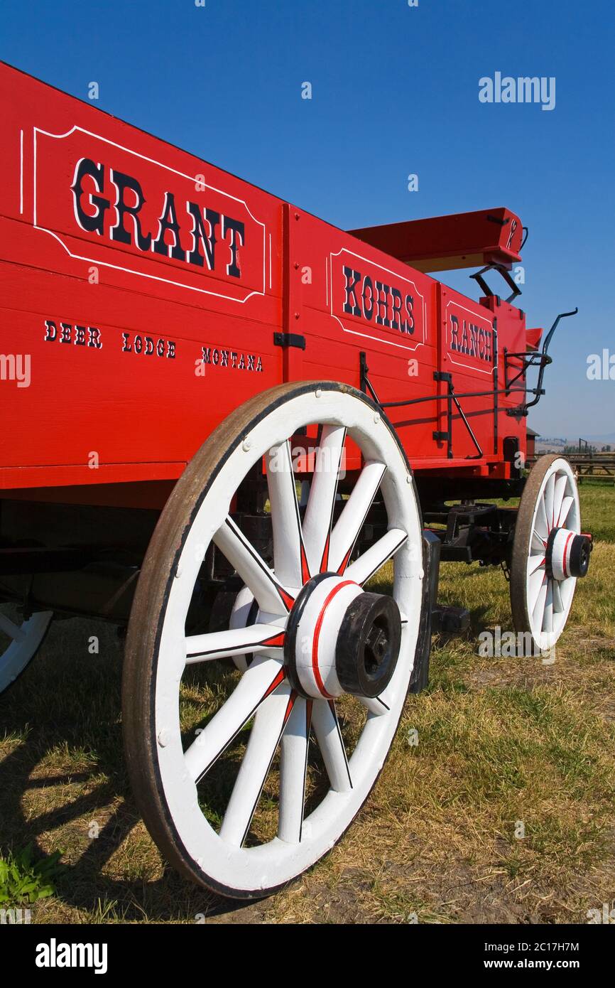 Wagon, Grant-Kohrs Ranck National Historic Site, Città di Deerlodge, Montana, Stati Uniti Foto Stock