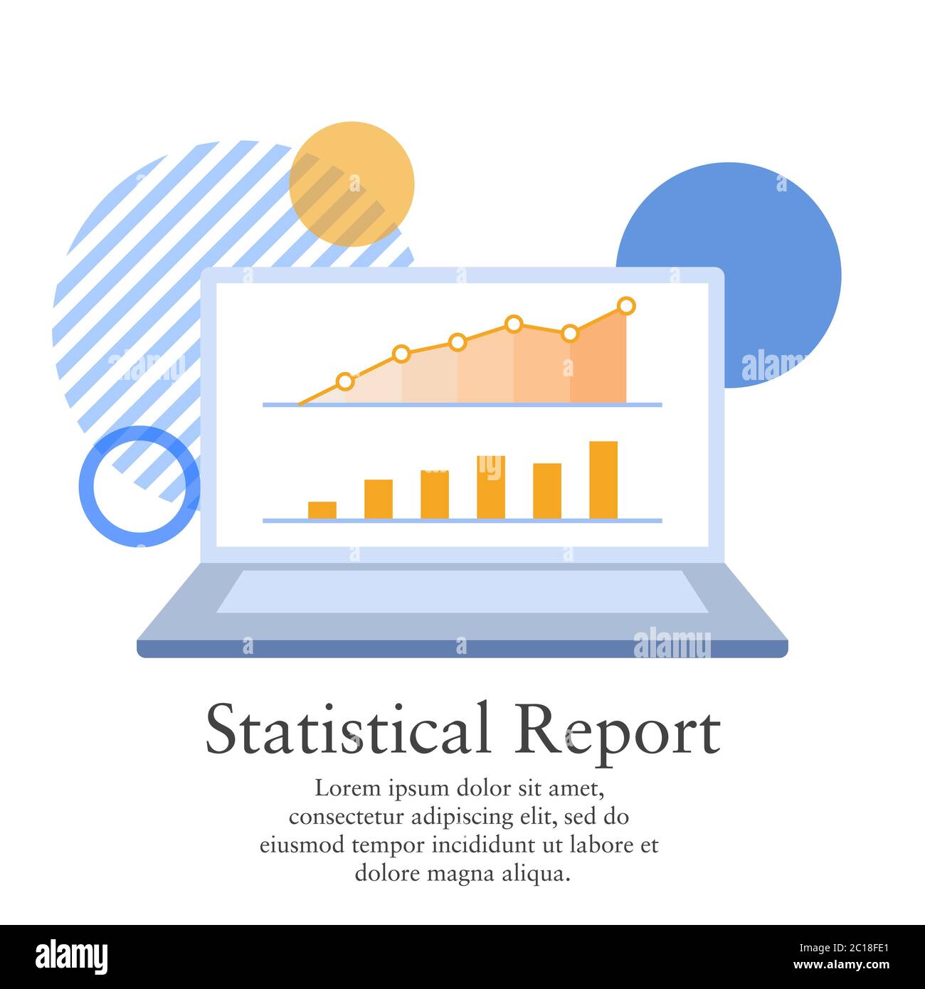 immagine vettoriale piatta di un computer portatile che visualizza dati statistici. Adatto per modelli di dati basati su dati, finanziari e statistici Illustrazione Vettoriale