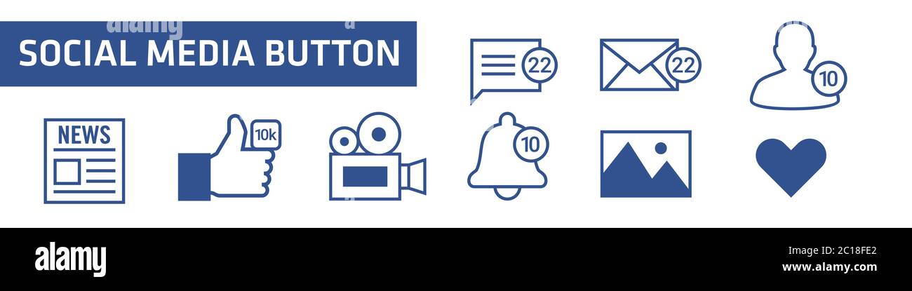 Immagine vettoriale del set di icone dei pulsanti dei social media. Semplice elemento minimalista piatto dell'icona dei social media. Illustrazione Vettoriale