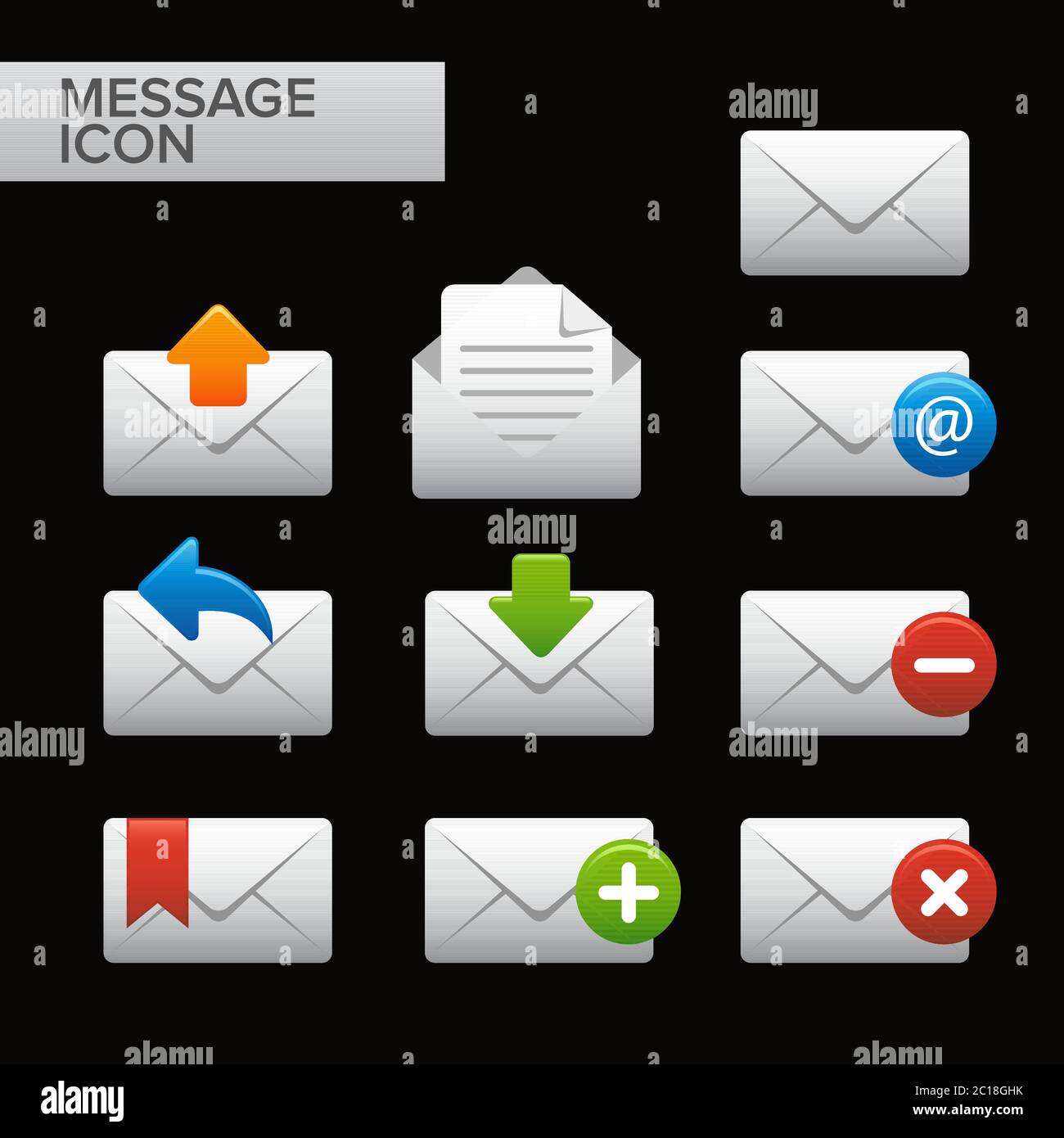 Icona di raccolta dei messaggi digitali. Busta con varie opzioni di notifica. Elemento tecnologico per la comunicazione dei messaggi di posta elettronica Illustrazione Vettoriale