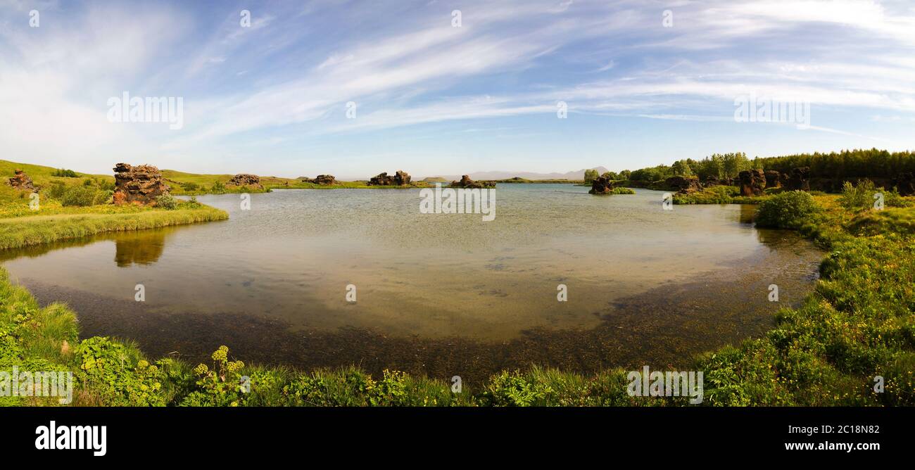 Scultura lavica Kalfastrond intorno al lago Myvatn Foto Stock