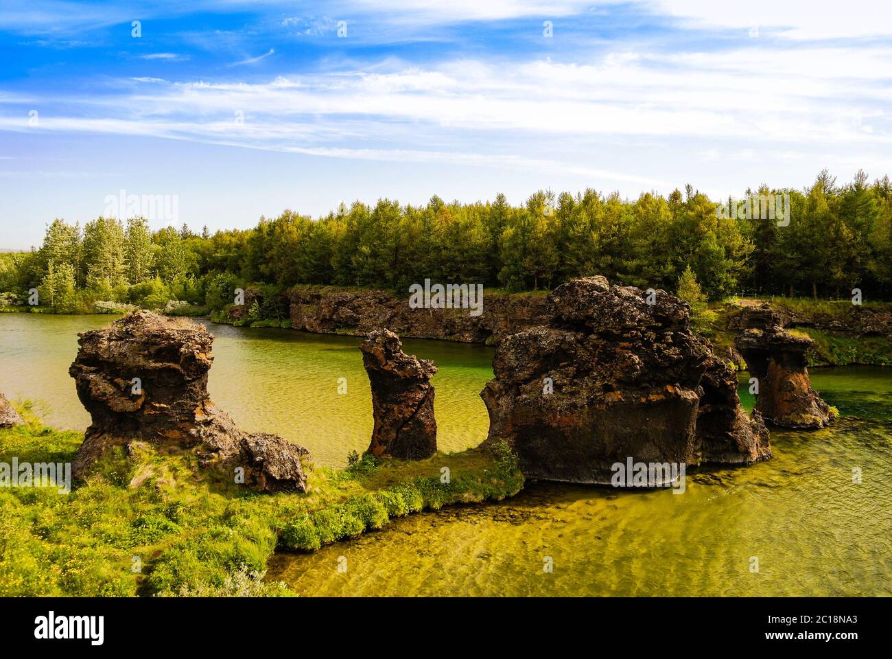 Kalfastrond scultura di lava intorno al Lago Myvatn, Islanda Foto Stock