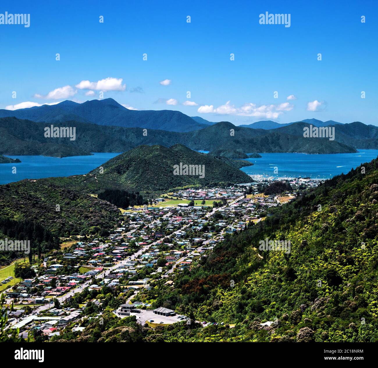Waikawa, Marlborough Sounds, Isola del Sud, Nuova Zelanda, Oceania. Foto Stock