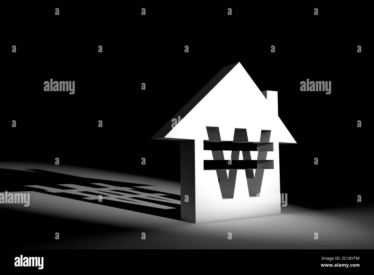 3d illustrazione modello di casa con il simbolo della valuta Foto Stock