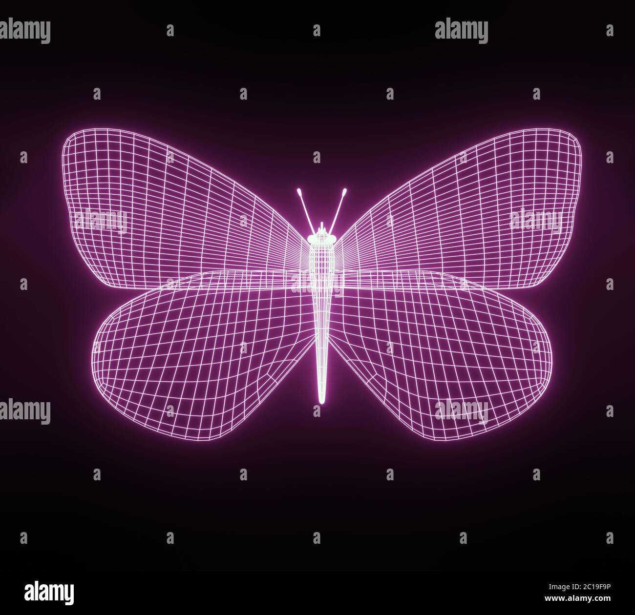 Farfalla geometrica astratta neon poligonale costituita da linee. Struttura tecnologica a reticolo. Struttura geometrica poligonale brillante. Per il sito Web, Foto Stock