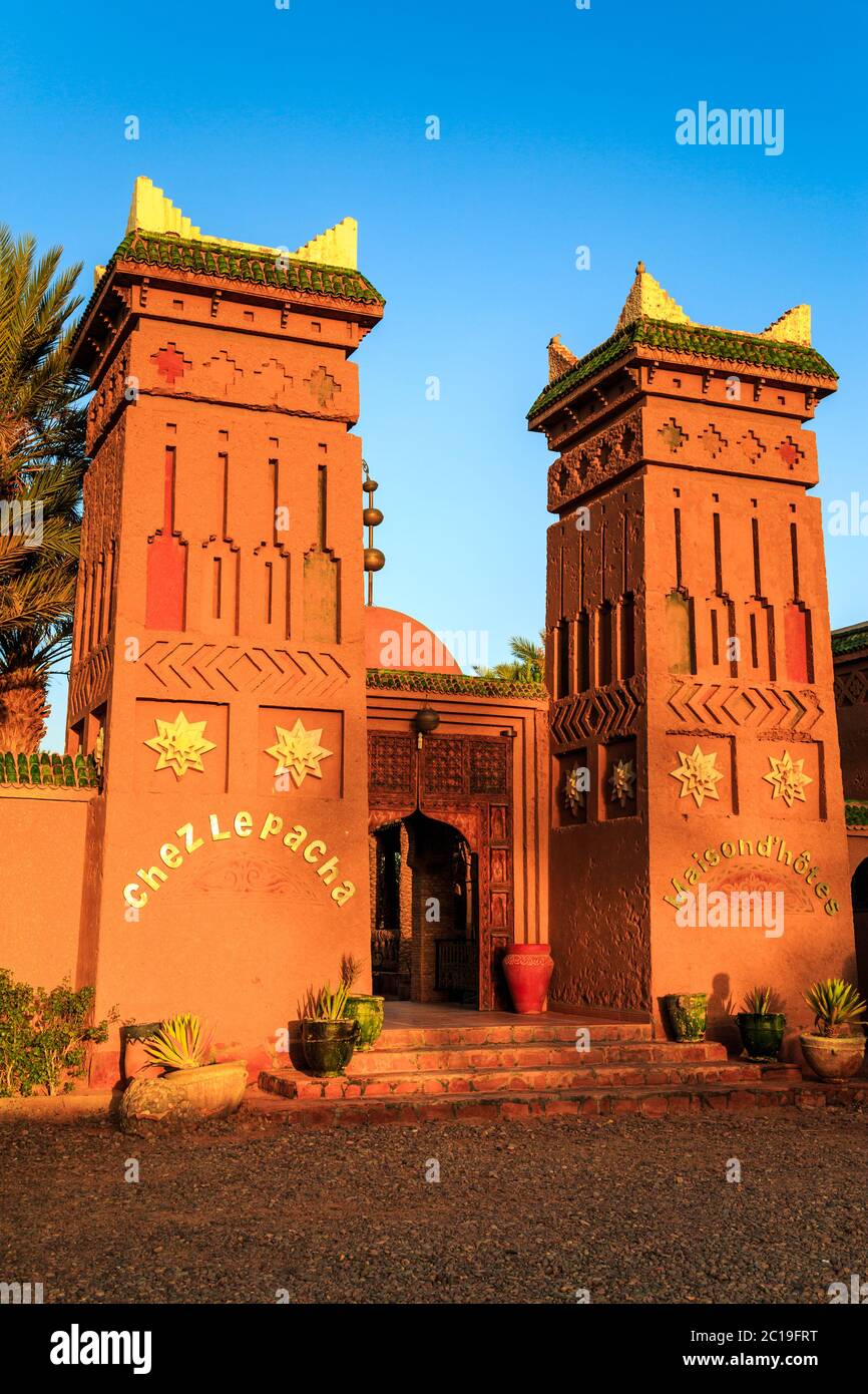 M'hamid, Marocco - Febbraio 22 2016: Chez le Pacha Hotel vista esterna Foto Stock