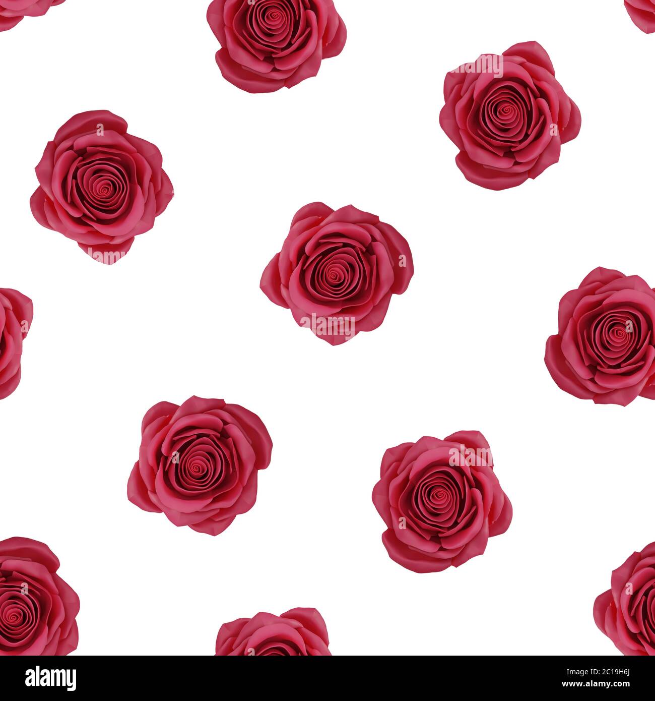motivo senza cuciture di rose rosse su sfondo bianco. illustrazione 3d Foto Stock