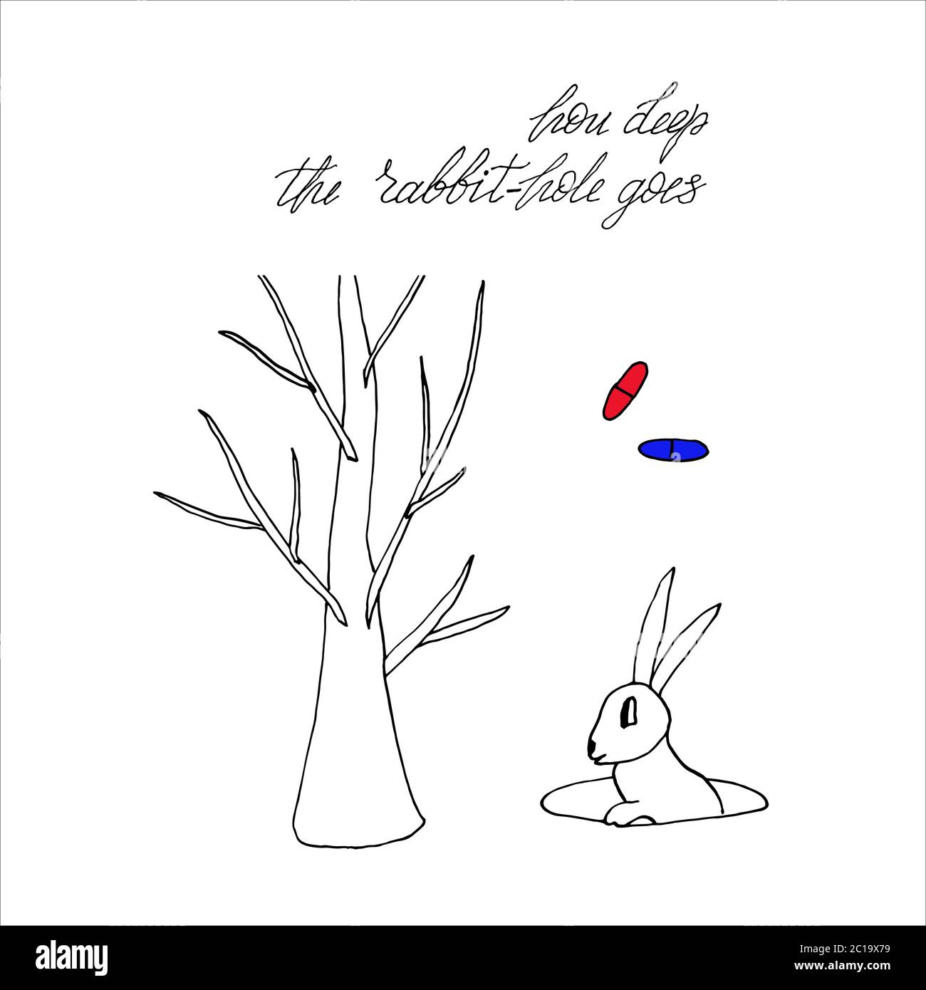 una figura simbolica del coniglio e del buco di coniglio sull'adrenocroma Illustrazione Vettoriale